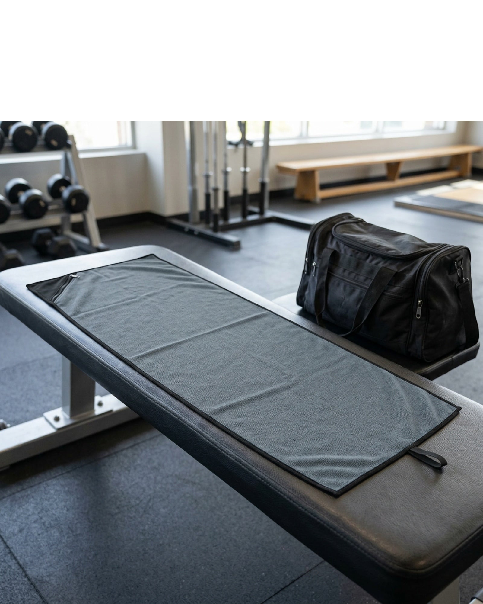 Krena Quick-Dry Gym Towel with Zipper Corner Pocket 120 x 45 cm Slate - Lifestyle view